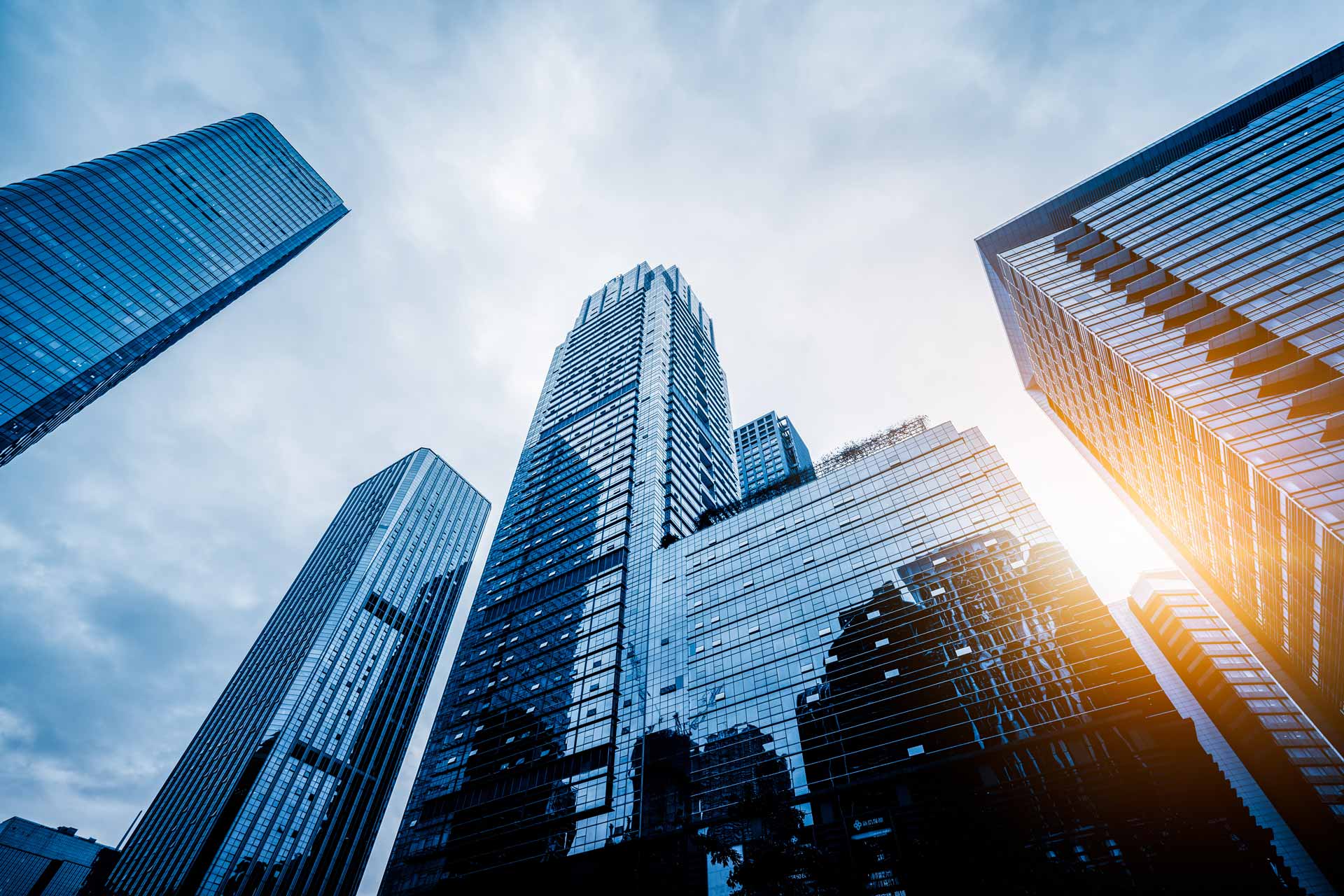 Low angle shot of corporate office buildings